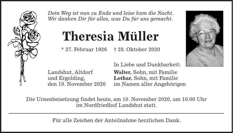 Traueranzeige Theresia Müller