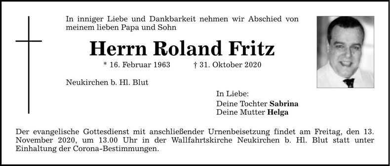 Traueranzeige Roland Fritz