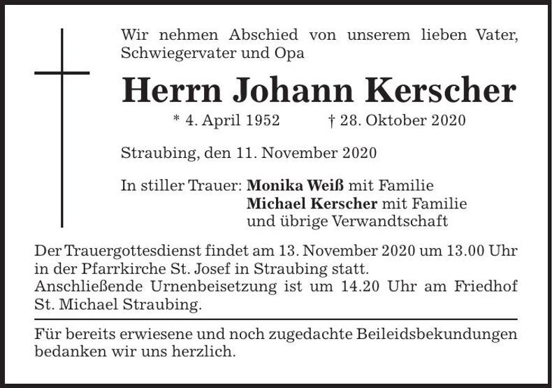 Traueranzeige Johann Kerscher