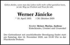 Traueranzeige Werner Jänicke