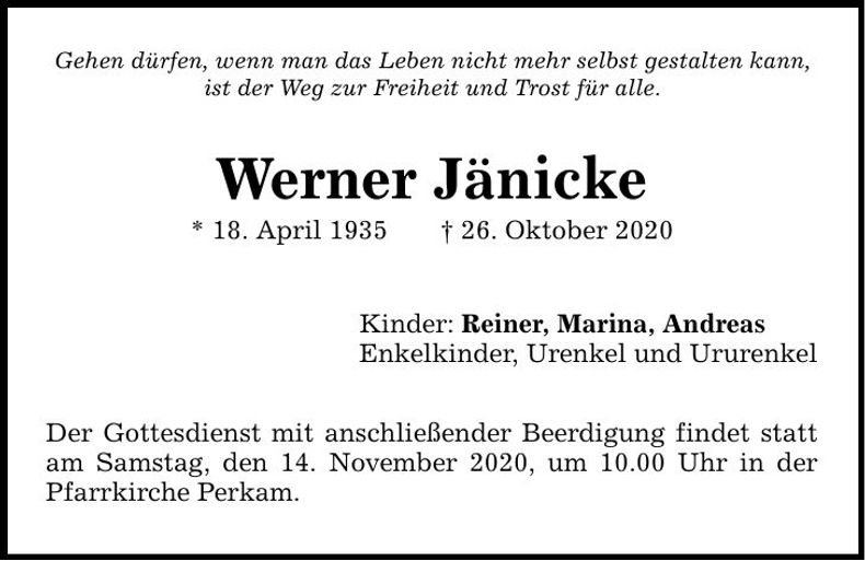 Traueranzeige Werner Jänicke