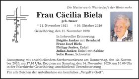 Traueranzeige Cäcilia Biela