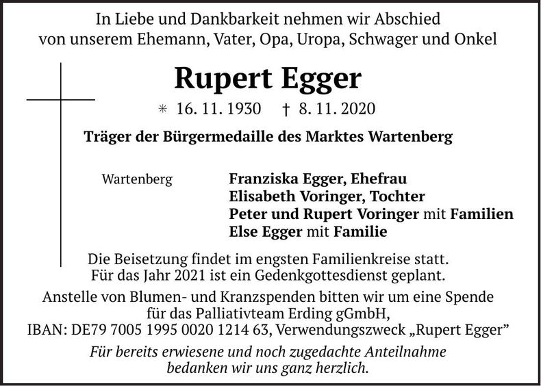 Traueranzeige Rupert Egger