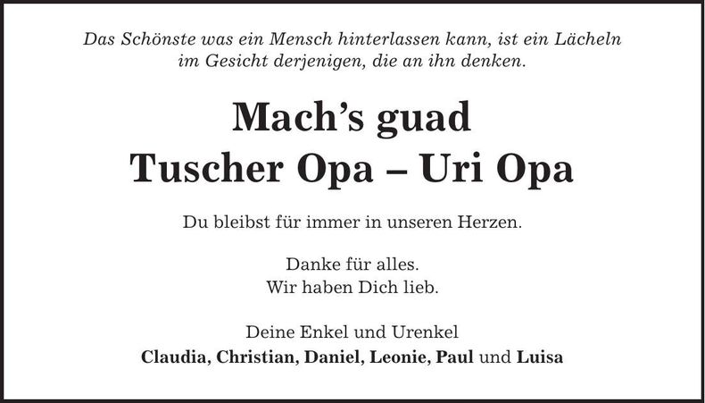 Traueranzeige Wilfried Tuscher