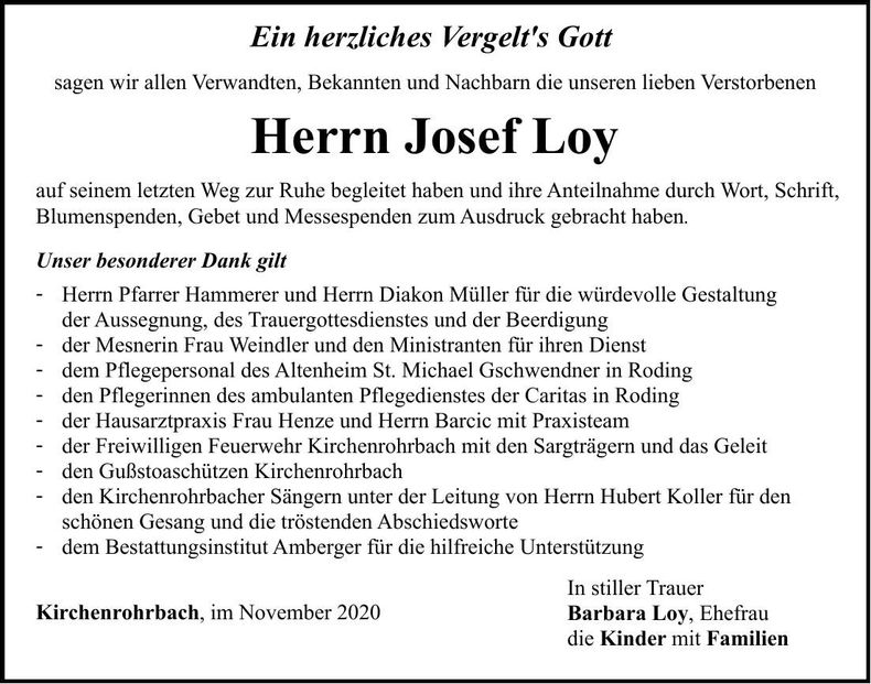 Traueranzeige Josef Loy