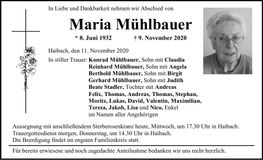 Traueranzeige Maria Mühlbauer