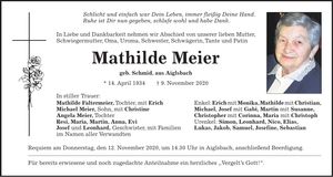 Traueranzeige Mathilde Meier