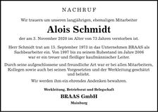 Traueranzeige Alois Schmidt