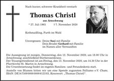 Traueranzeige Thomas Christl