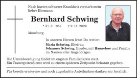 Traueranzeige Bernhard Schwing