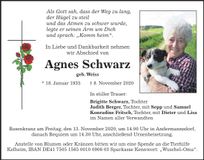 Traueranzeige Agnes Schwarz
