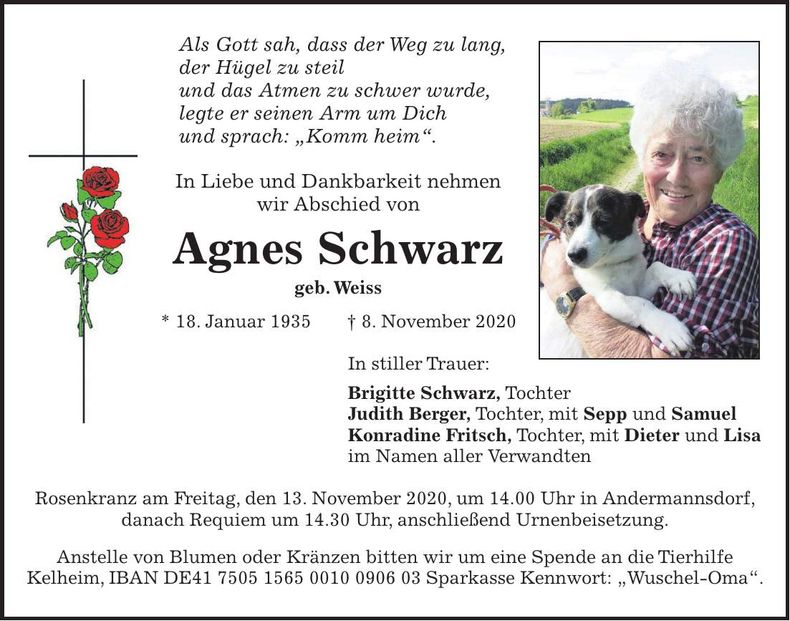 Traueranzeige Agnes Schwarz