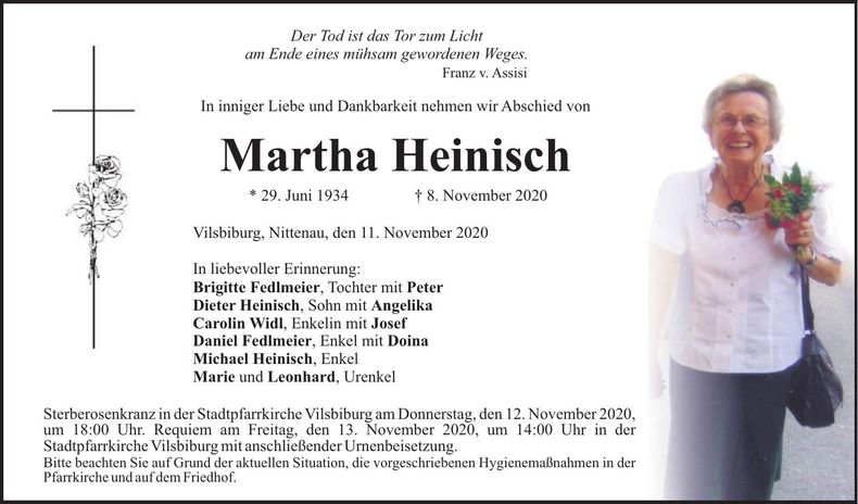 Traueranzeige Martha Heinisch