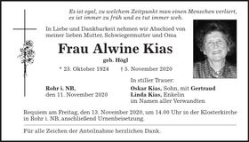 Traueranzeige Alwine Kias