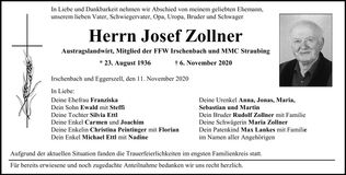 Traueranzeige Josef Zollner