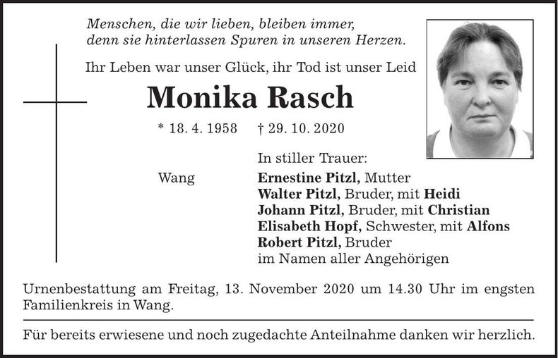 Traueranzeige Monika Rasch