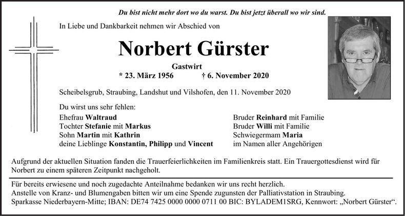 Traueranzeige Norbert Gürster