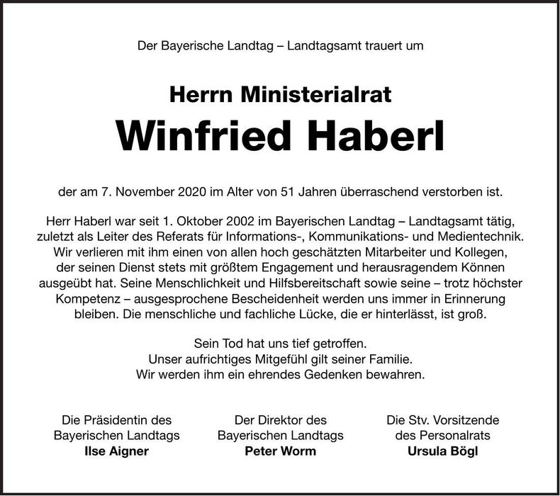 Traueranzeige Winfried Haberl