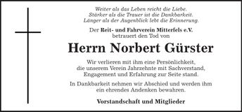 Traueranzeige Norbert Gürster
