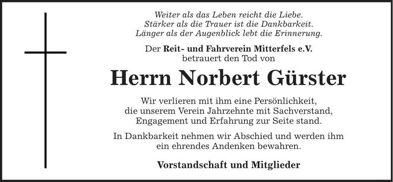 Traueranzeige Norbert Gürster