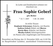 Traueranzeige Sophie Geberl