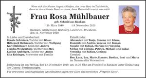 Traueranzeige Rosa Mühlbauer