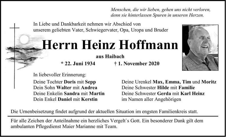 Traueranzeige Heinz Hoffmann