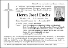 Traueranzeige Josef Fuchs
