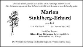 Traueranzeige Marion Stahlberg-Erhard