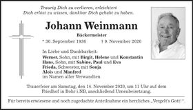 Traueranzeige Johann Weinmann