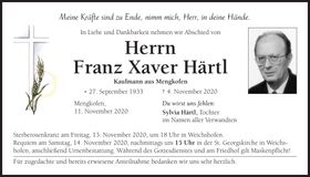 Traueranzeige Franz Xaver Härtl