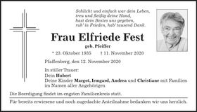 Traueranzeige Elfriede Fest