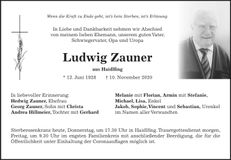 Traueranzeige Ludwig Zauner