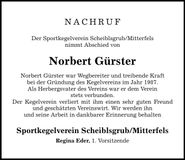 Traueranzeige Norbert Gürster