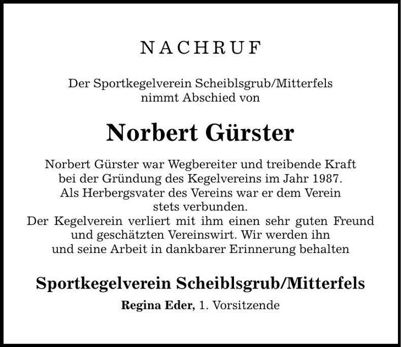 Traueranzeige Norbert Gürster