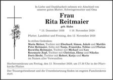 Traueranzeige Rita Reitmeier