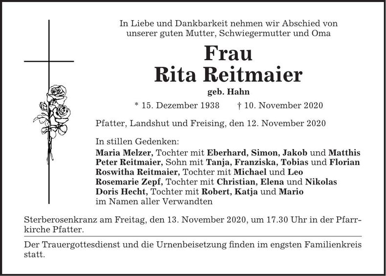 Traueranzeige Rita Reitmeier