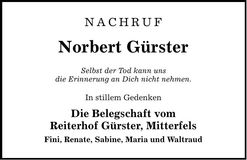 Traueranzeige Norbert Gürster