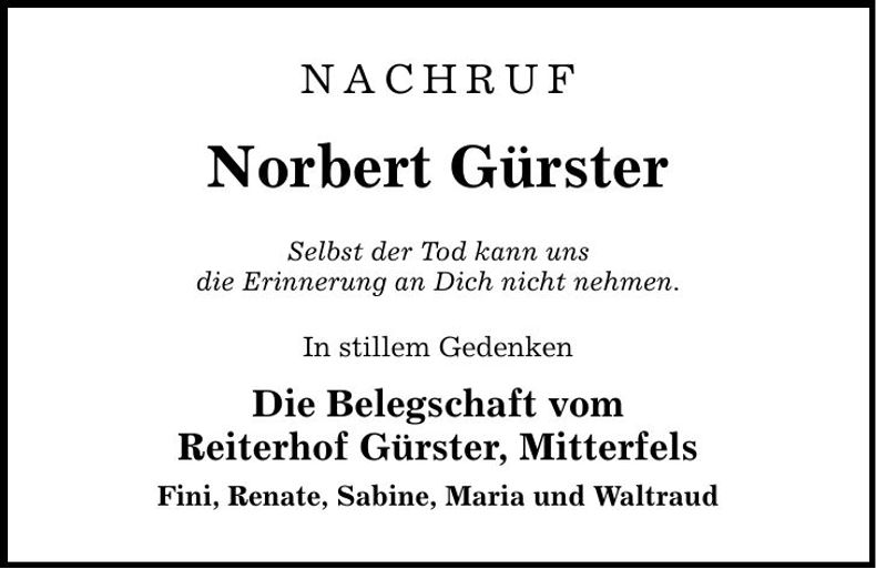 Traueranzeige Norbert Gürster