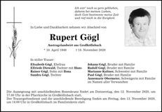 Traueranzeige Rupert Gögl