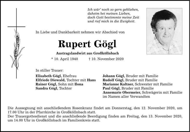 Traueranzeige Rupert Gögl