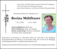 Traueranzeige Rosina Mühlbauer
