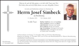 Traueranzeige Josef Simbeck