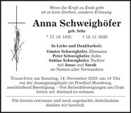 Traueranzeige Anna Schweighöfer