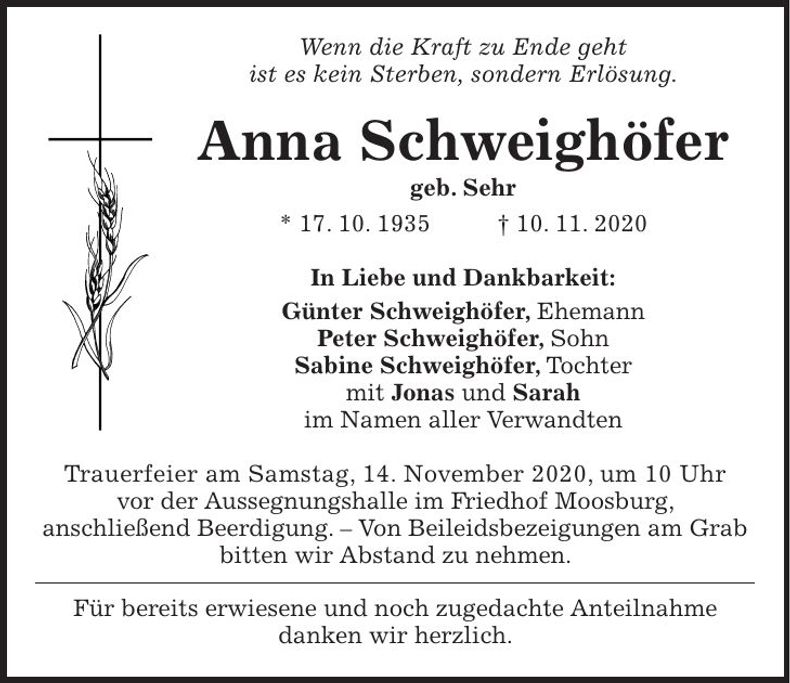 Traueranzeige Anna Schweighöfer