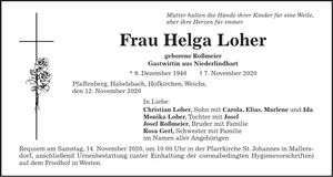 Traueranzeige Helga Loher