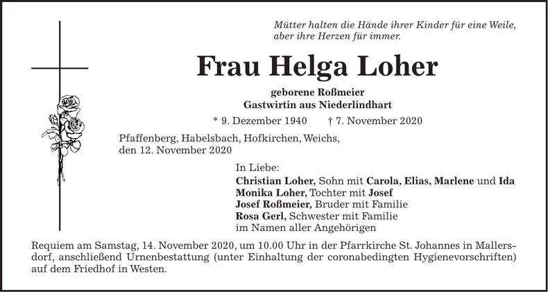 Traueranzeige Helga Loher