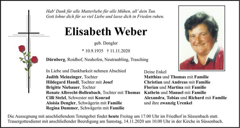 Traueranzeige Elisabeth Weber