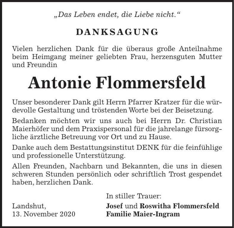 Traueranzeige Antonie Flommersfeld