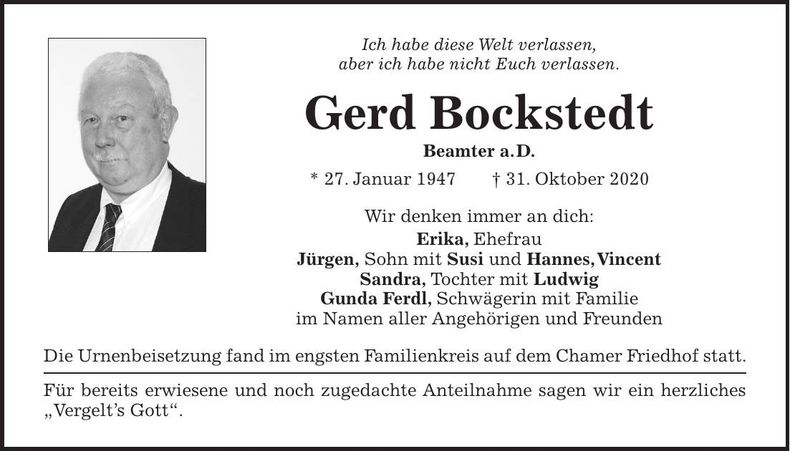 Traueranzeige Gerd Bockstedt